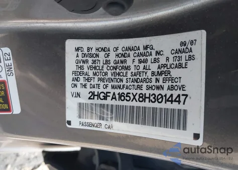 2008 Honda Civic Lx from USA, damaged, VIN 2HGFA165X8H301447